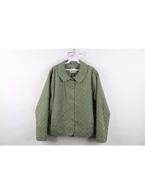Vintage 90s Y2K Cabelas Quilted Jacket Womens Size L Green Microfiber Button